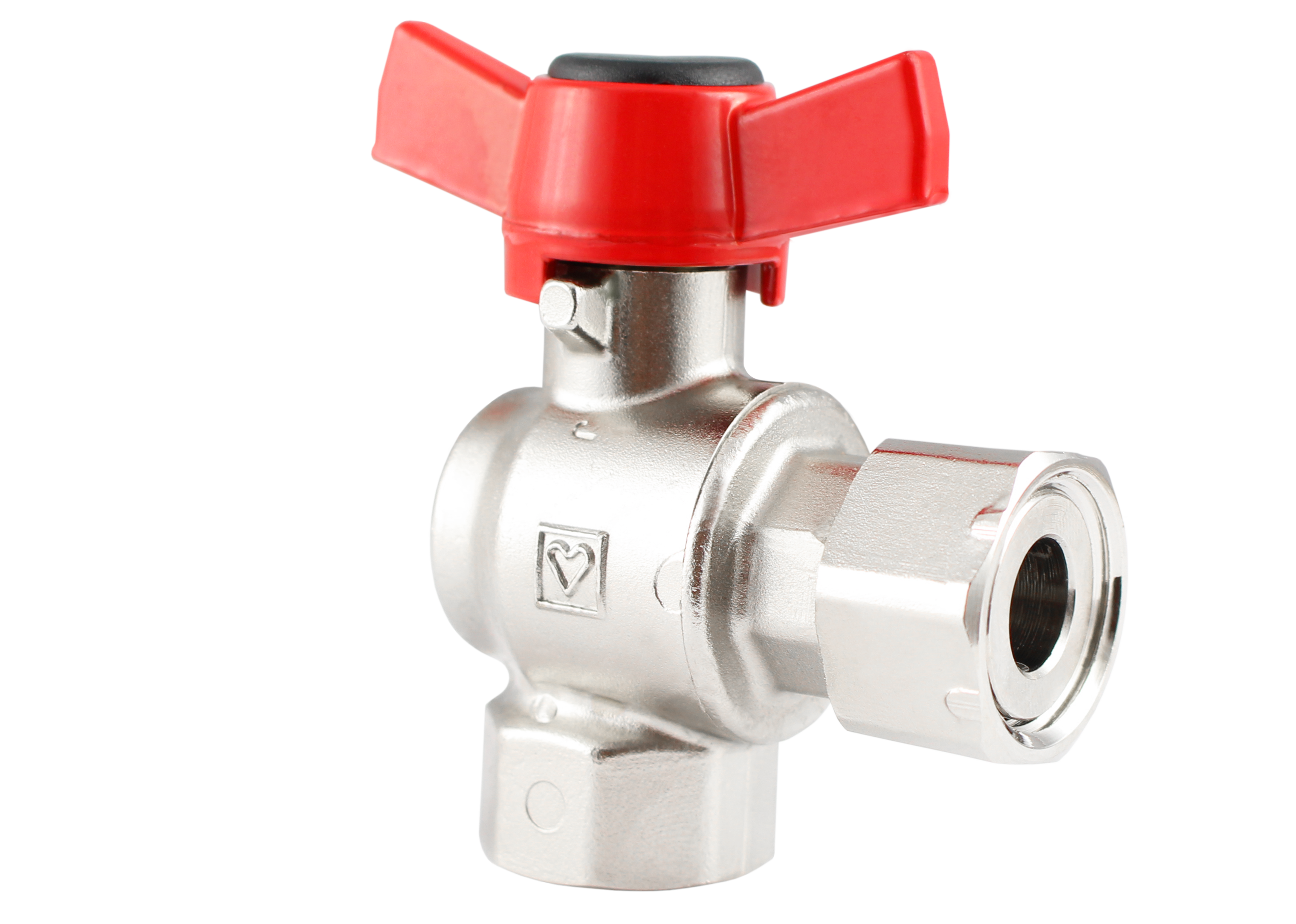 ちゃーぬ ♥ Кульовий кран повнопрохідний з накидною гайкою, кутовий